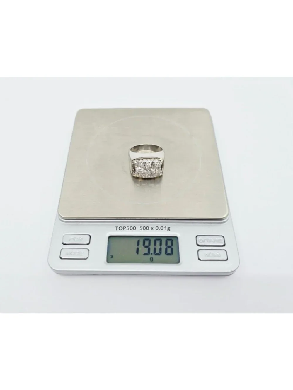 Unique 14K Karat Solid White Gold Designer Men's Diamond Cluster Ring - Size 10